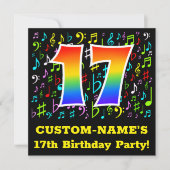Invitation Fête du 17e anniversaire : Symboles de musique amu (Devant)