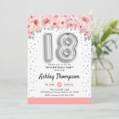 Invitation Fête du 18e anniversaire - Ballons d'argent (Debout devant)