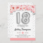 Invitation Fête du 18e anniversaire - Ballons d'argent (Devant / Derrière)