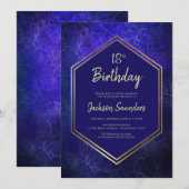 Invitation Fête du 18e anniversaire bleu et or (Devant / Derrière)