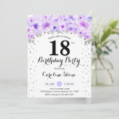 Invitation Fête du 18e anniversaire - Fleurs violettes argent (Debout devant)