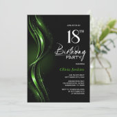 Invitation Fête du 18e anniversaire, noir et vert élégant (Debout devant)