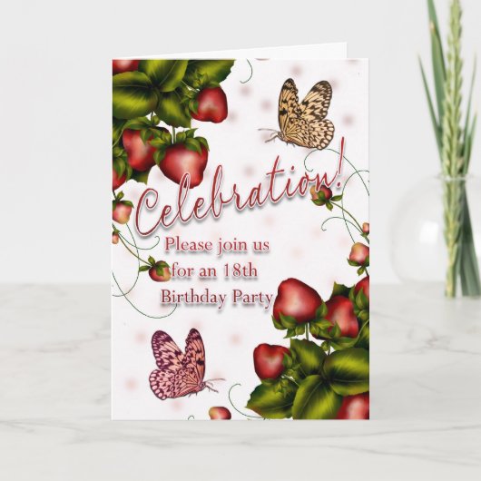 Invitation Fête du 18e anniversaire - Papillon et fraise Inv (Devant)