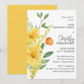 Invitation Fête du 18e anniversaire Printemps Jaune Floral (Devant / Derrière)