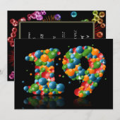 Invitation Fête du 19e anniversaire, avec bulles et balles (Devant / Derrière)