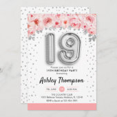 Invitation Fête du 19e anniversaire - Ballons d'argent (Devant / Derrière)