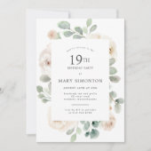 Invitation Fête du 19e anniversaire Rose blanche Floral (Devant)