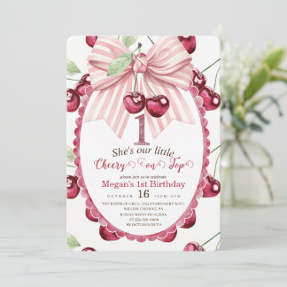 Invitation Fête du 1er anniversaire Cherry Coquette Bow Anniv