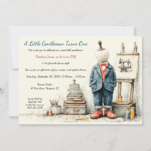 Invitation Fête du 1er anniversaire de Bébé Denim & Esquisse