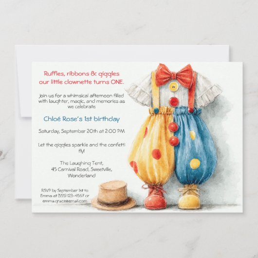 Invitation Fête du 1er anniversaire de Clownette Couture (Devant)