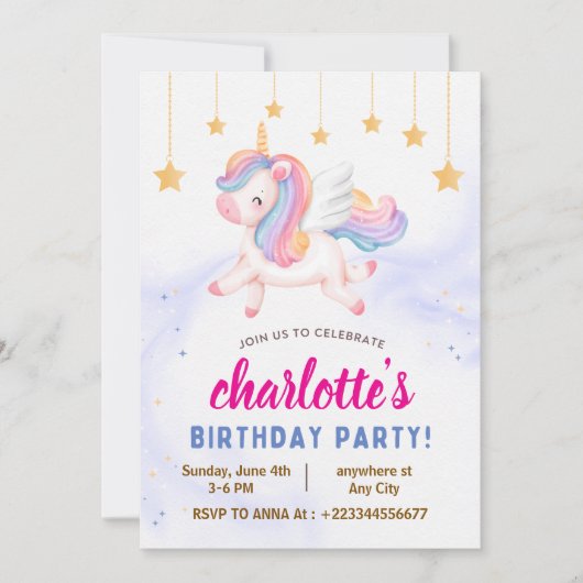 Invitation fête du 1er anniversaire de la licorne (Devant)