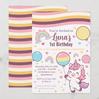 Invitation Fête du 1er anniversaire de la Licorne Magique & F