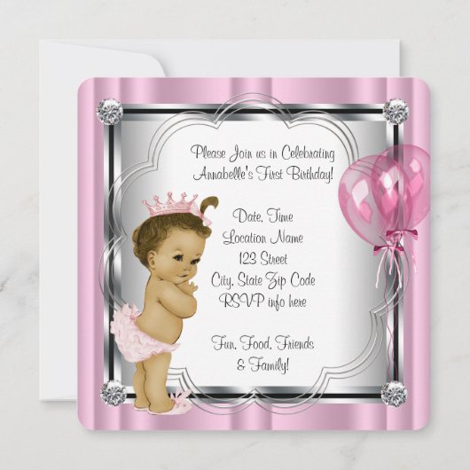 Invitation Fête du 1er anniversaire de princesse (Dos)