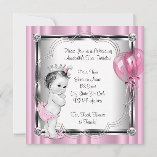 Invitation Fête du 1er anniversaire de princesse (Dos)
