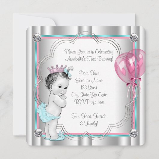 Invitation Fête du 1er anniversaire de princesse (Dos)