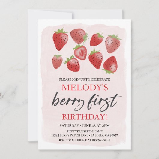 Invitation Fête du 1er anniversaire de Strawberry • Faire-par (Devant)