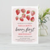Invitation Fête du 1er anniversaire de Strawberry • Faire-par (Debout devant)