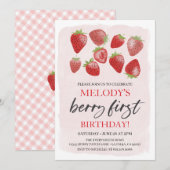 Invitation Fête du 1er anniversaire de Strawberry • Faire-par (Devant / Derrière)