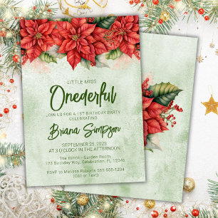Invitation Fête du 1er anniversaire Noël Poinsettia Floral