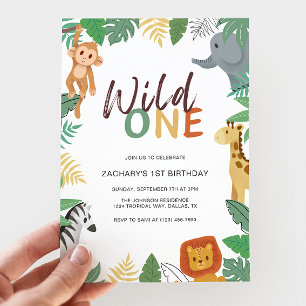 Invitation Fête du 1er anniversaire Wild One Kids Safari