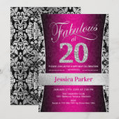 Invitation Fête du 20e anniversaire - Argent rose noir (Devant / Derrière)