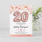 Invitation Fête du 20e anniversaire - Ballons d'or Rose (Debout devant)