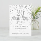 Invitation Fête du 20e anniversaire - Blanc & Argent (Debout devant)