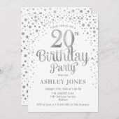 Invitation Fête du 20e anniversaire - Blanc & Argent (Devant / Derrière)