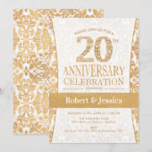 Invitation Fête du 20e Anniversaire - Blanc Or (Devant / Derrière)