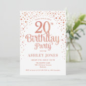 Invitation Fête du 20e anniversaire - Blanc & Rose Gold (Debout devant)