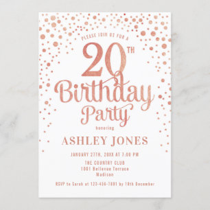 Invitation Fête du 20e anniversaire - Blanc & Rose Gold