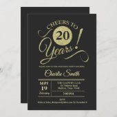 Invitation Fête du 20e anniversaire - Chalkboard Gold (Devant / Derrière)