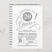 Invitation Fête du 20e anniversaire de mariage - Argent blanc (Devant / Derrière)