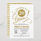 Invitation Fête du 20e anniversaire de mariage - Or Blanc (Devant / Derrière)
