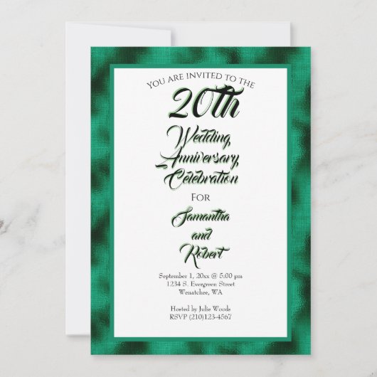 Invitation Fête du 20e anniversaire du Mariage Emerald Foil (Devant)