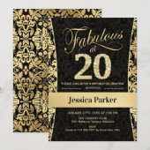 Invitation Fête du 20e anniversaire - Gold Black (Devant / Derrière)
