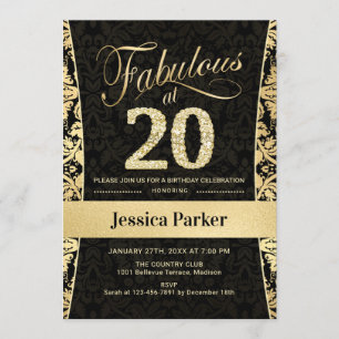 Invitation Fête du 20e anniversaire - Gold Black
