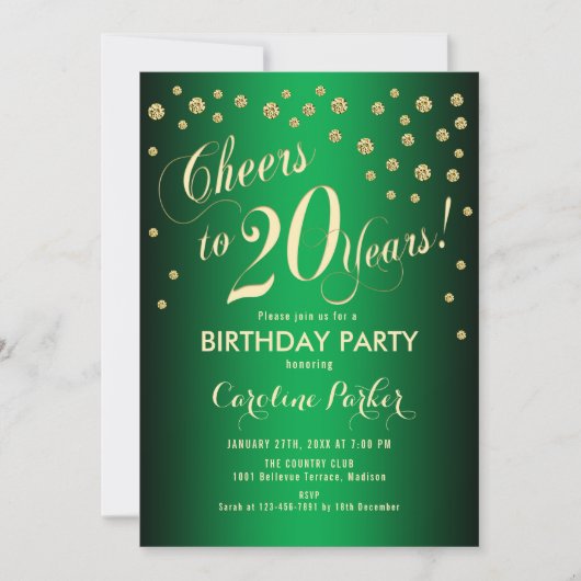 Invitation Fête du 20e anniversaire - Gold Green (Devant)