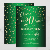 Invitation Fête du 20e anniversaire - Gold Green (Devant / Derrière)