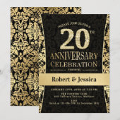 Invitation Fête du 20e Anniversaire - Noir Or (Devant / Derrière)