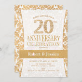 Invitation Fête du 20e anniversaire - Or Blanc (Devant / Derrière)