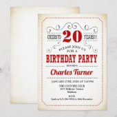 Invitation Fête du 20e anniversaire - Retro Crémeux Blanc et  (Devant / Derrière)