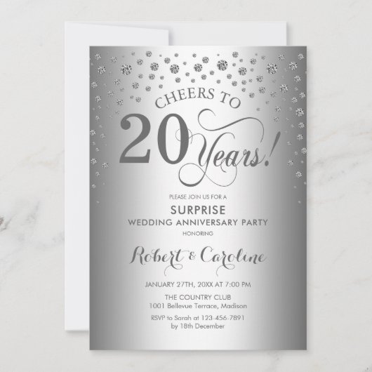 Invitation Fête du 20e Anniversaire Silver Diamond Surprise (Devant)