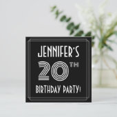 Invitation Fête du 20e anniversaire : Style Art Déco avec nom (Debout devant)