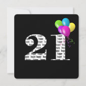 Invitation Fête du 21e anniversaire avec bouquet de ballons (Devant)