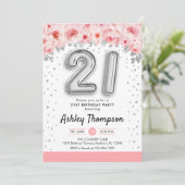 Invitation Fête du 21e anniversaire - Ballons d'argent (Debout devant)