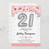 Invitation Fête du 21e anniversaire - Ballons d'argent (Devant / Derrière)