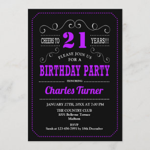 Invitation Fête du 21e anniversaire - Black Purple