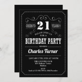 Invitation Fête du 21e anniversaire - Blanc noir (Devant / Derrière)