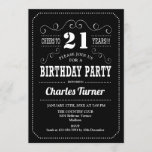 Invitation Fête du 21e anniversaire - Blanc noir<br><div class="desc">Invitation de fête du 21e anniversaire. Design rétro élégant en noir et blanc avec motif de tableau noir et police de script. Salut à 21 ans ! Message-moi si vous avez besoin d'une personnalisation plus poussée.</div>